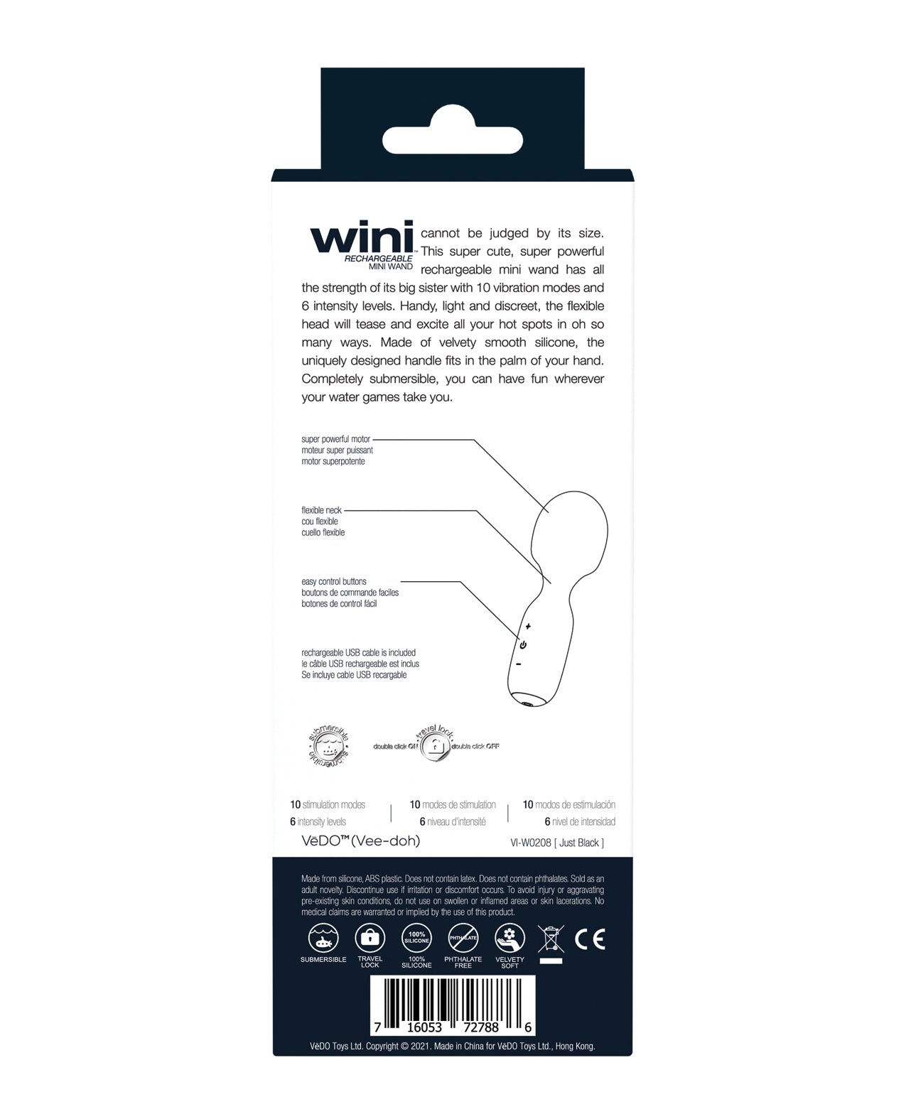 VeDo Wini Mini Bacchetta Ricaricabile - Solo Nero