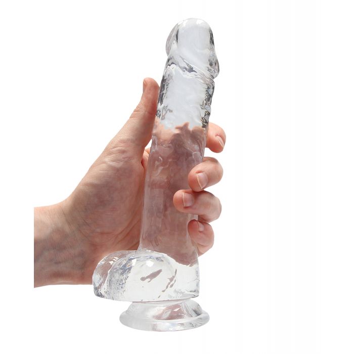 Shots RealRock realistyczny kryształowo przezroczysty dildo 8" z jądrami - przezroczysty klarowny