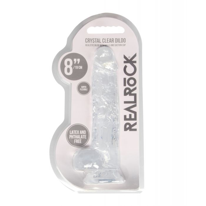 Shots RealRock realistyczny kryształowo przezroczysty dildo 8" z jądrami - przezroczysty klarowny