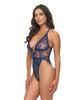 Ladda bilden i Galleri Viewer, Davina V-Plunge Embroidered Teddy w/Double Ring Charm - Navy LG
