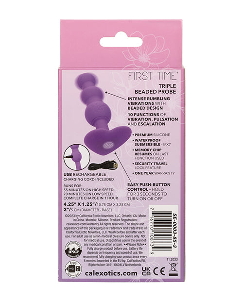 First Time Vibrating Triple Beaded Anal Probe Purple
