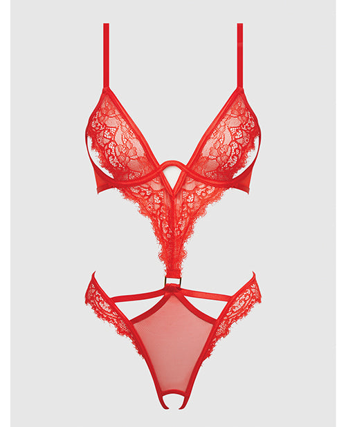Nadia Lace & Mesh Cutout Teddy - Grenadine Dark Orange 1X/2X