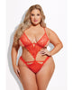 Cargue la imagen en el visor de la galería, Nadia Lace &amp; Mesh Cutout Teddy - Grenadine Dark Orange 1X/2X
