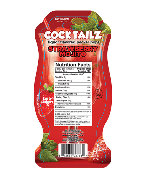 Cocktailz Liquor Flavored Pecker Pops Strawberry Mojito Red White Stripe