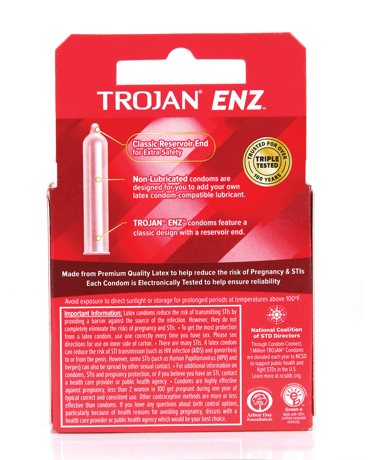 Trojan ENZ Non Lubricated Latex Condoms Box Of 3 For Safe Sex