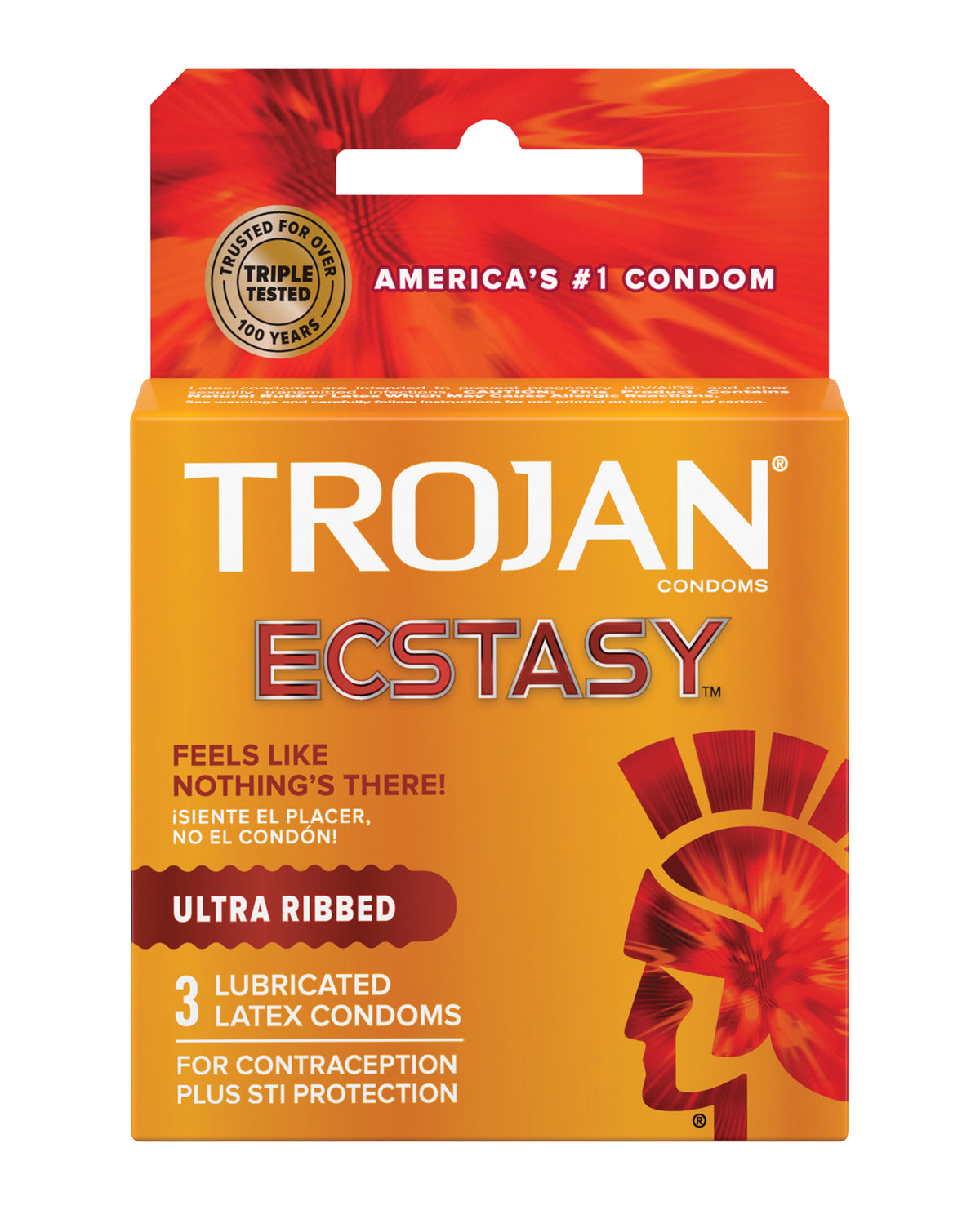Prezervative Trojan Ultra cu nervuri pentru extaz - cutie cu 3 bucăți