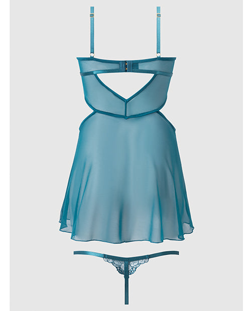 Nova Lace and Mesh Babydoll and G String Set Jade Blue Small