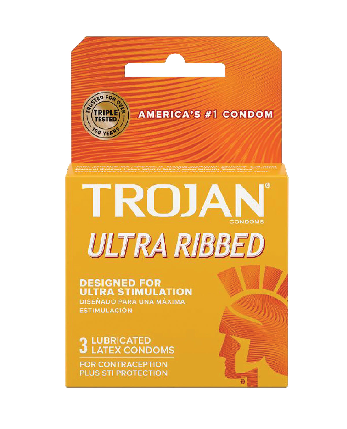 Prezervative Trojan Ultra cu nervuri - Cutie cu 3 bucăți