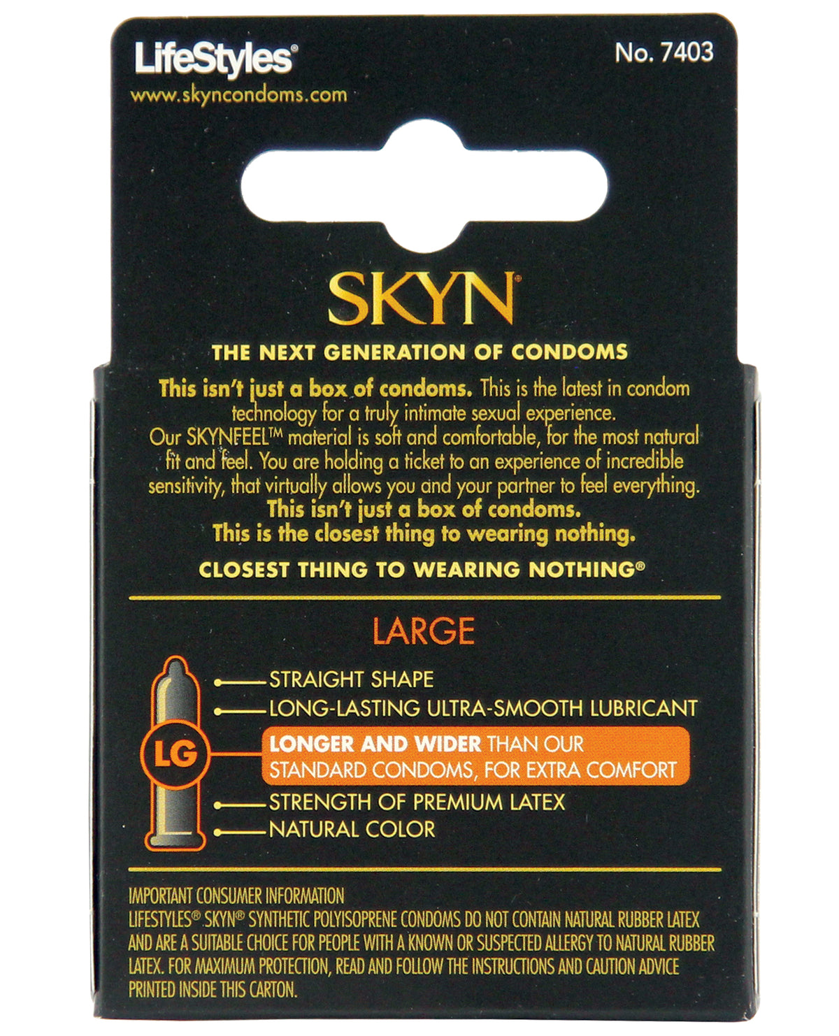 Lifestyles SKYN Elite Large Non Latex Condoms Lubricated Box of 3
