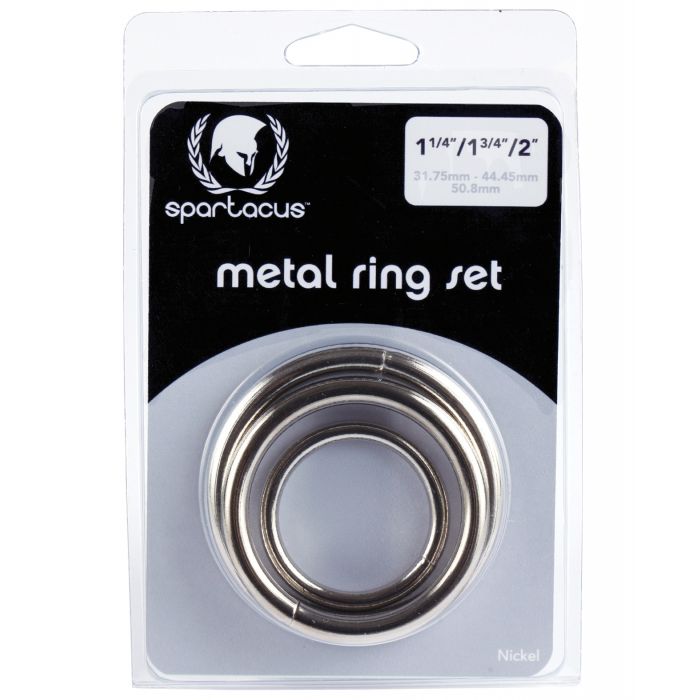 Spartacus Metal Cock Ring Set Pack of 3 Sizes 1.25 1.75 2 Inches