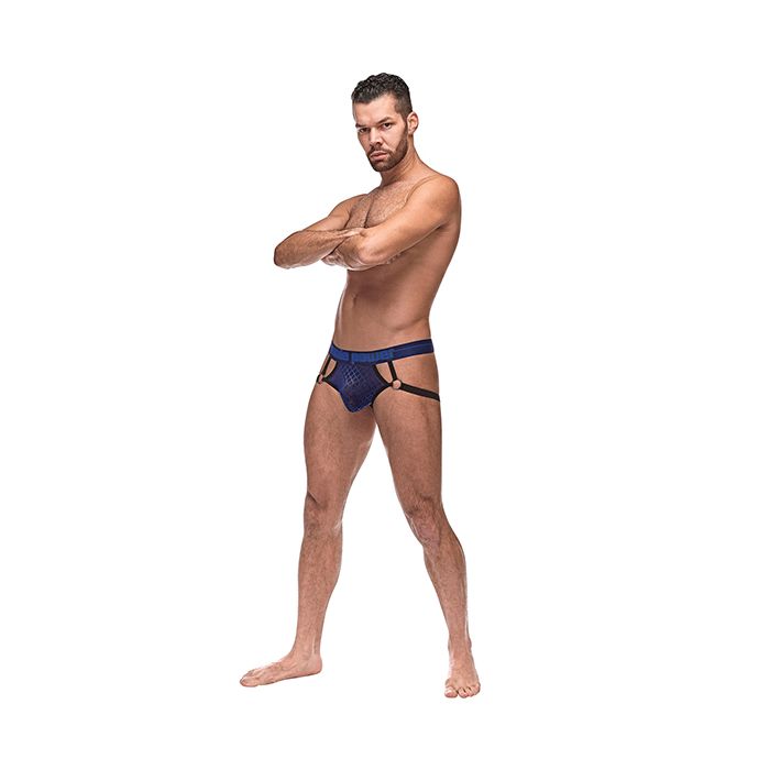 Anello per genitali a rete diamantata blu navy L XL di Male Power