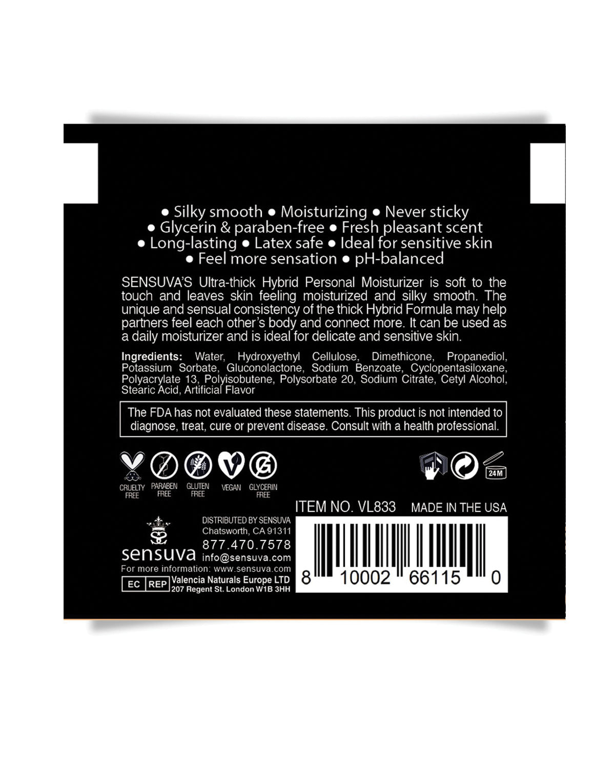 Sensuva Ultra Thick Hybrid Personal Moisturizer Single Use Packet - 6 ml Blueberry Muffin