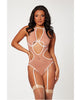 Cargue la imagen en el visor de la galería, Mesh Cut Out Halter Teddy Nude/White O/S
