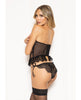 Load image into Gallery viewer, Lace and Dot Mesh Open Cup Bustier w/Hook and Eye Closure &amp; Panty - Black XL
