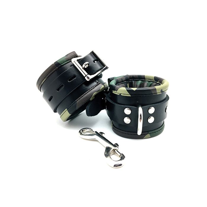 Sensual Sin Leather Padded Ankle Cuffs - Camo Piping