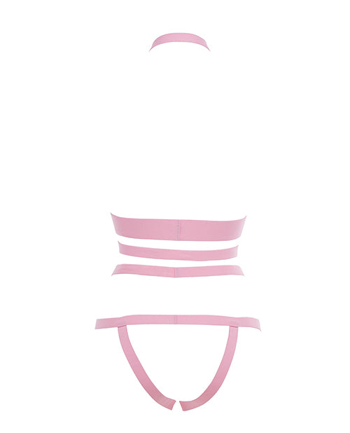 Kitten It's Complicated Open Elastic Strappy Bra & Open Back Panty Pink O/S