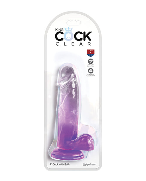 King Cock Clear 7" Penis met ballen - Paars