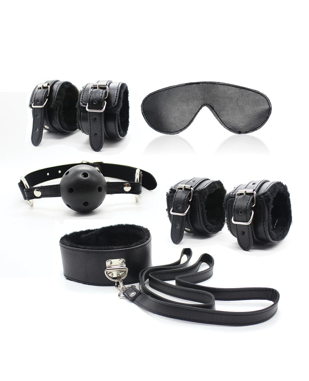 Plesur 12 Piece Bondage Kit With Fleece Lined Cuffs And Collar Black