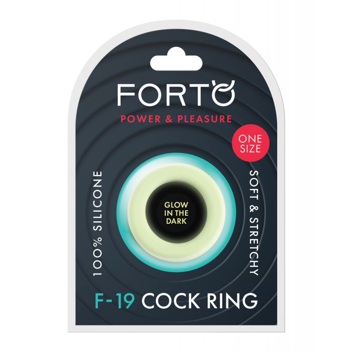 Forto F-19 Two Tone Liquid Silicone Cock Ring - Black/Glow in the Dark