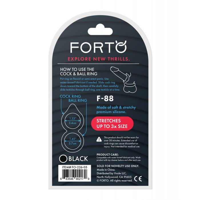 Forto F88 Double Ring Liquid Silicone Cock Ring Black