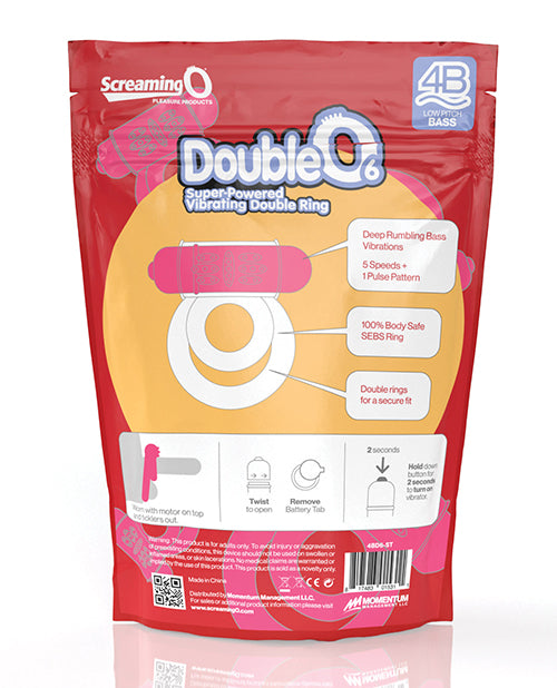 Screaming O 4B Double O 6 Strawberry Vibrating Ring 5 Speeds