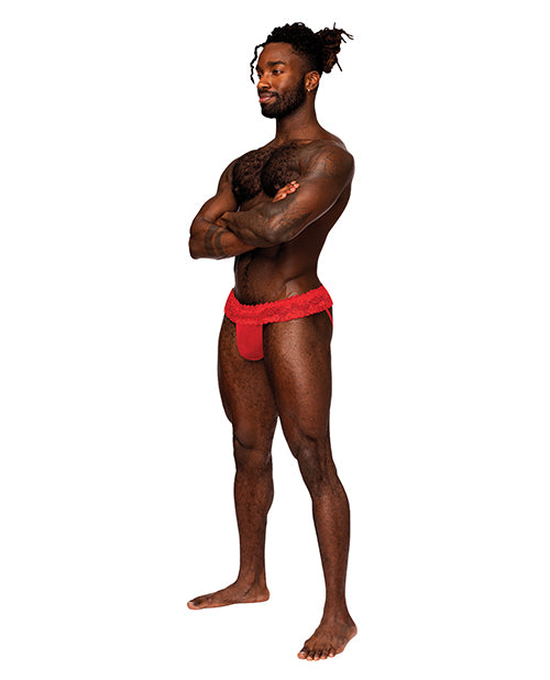 Male Power Sassy Lace Skirt Jock Red Size Small Medium