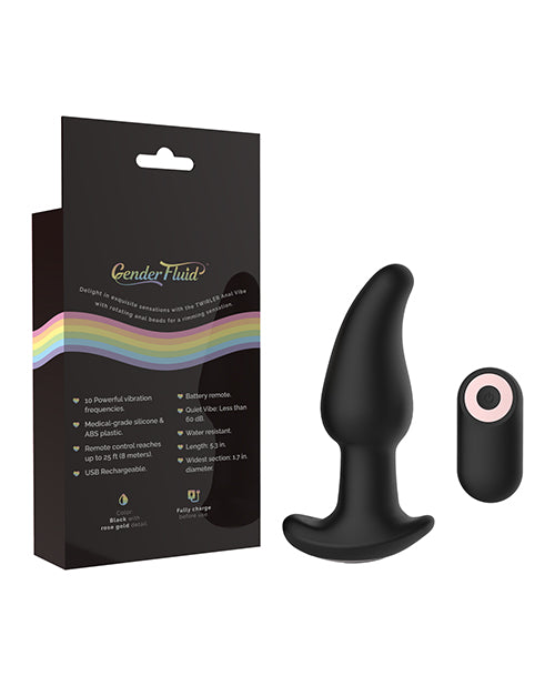 Vibratore anale rotante gender fluid con telecomando - nero
