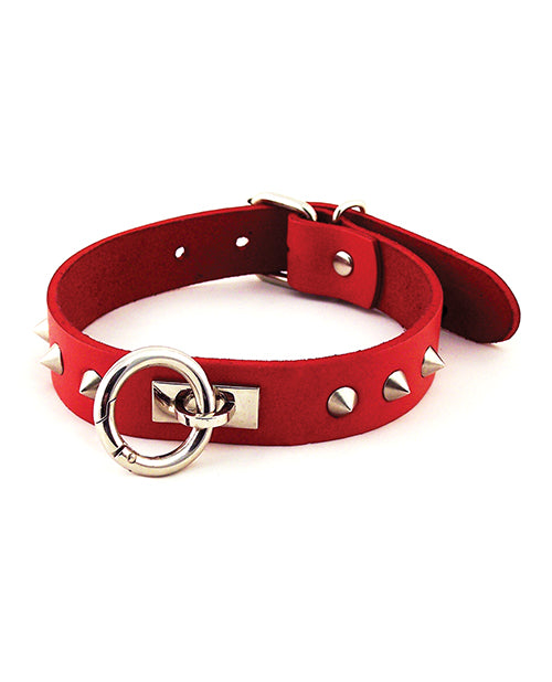 Collar de cuero rojo con anilla en O y tachuelas
