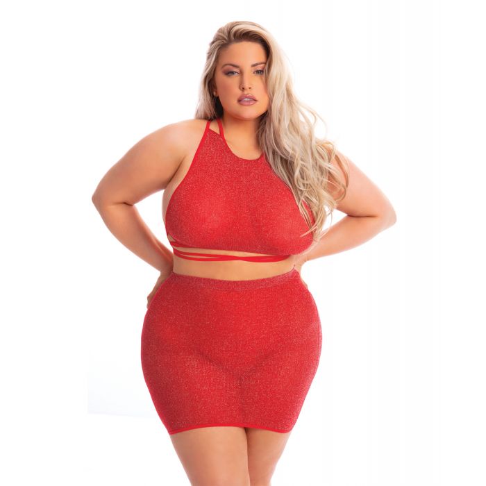 Pink Lipstick Midnight Sun Skirt Set Red QN