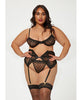 Charger l'image dans la visionneuse de la galerie, Valentines Heart Embroidered Mesh Bra, Waspie &amp; Panty Black 1X/2X
