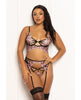 Load image into Gallery viewer, Floral Lace and Mesh Long Line Underwire Bra w/Garter &amp; G-String - Black/Pink MD
