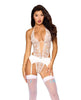 Afbeelding laden in Galerijviewer, Rose Embroidered Lace Teddy w/Removable Satin Garter 2 pc Set - White XL
