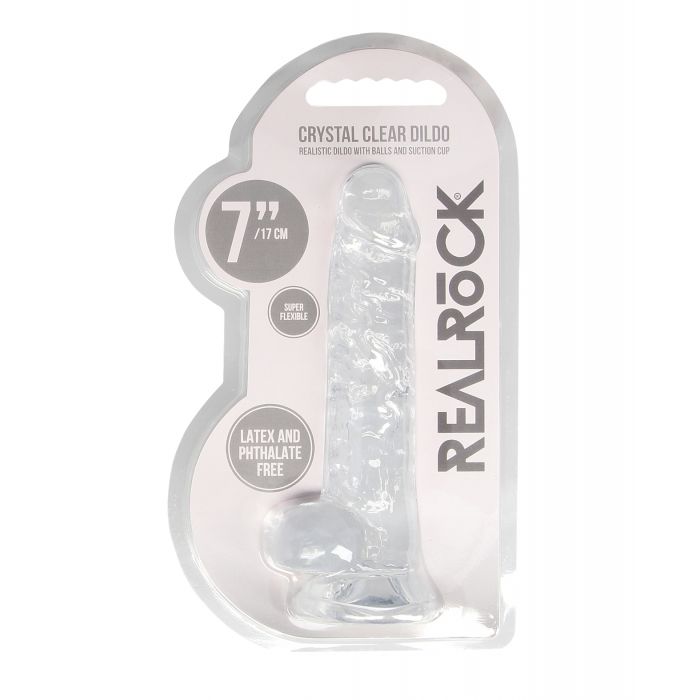 Shots RealRock Realistic Crystal Clear 7" Dildo w/Balls - Transparent Clear