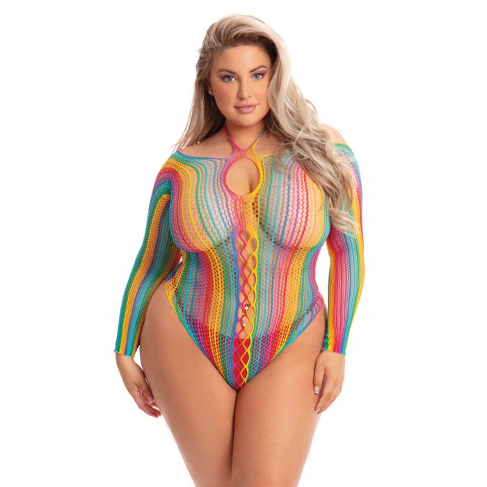 Pink Lipstick More Color Long Sleeve Bodysuit Rainbow QN