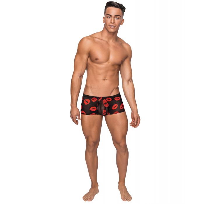 Kiss Me Mini Short en Maille Extensible Noir Rouge XL Imprimé Lèvres