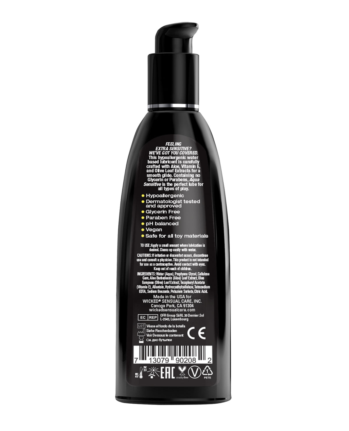 Wicked Sensual Care Lubricante Hipoalergénico Sensible al Agua a Base de Agua - 8 oz Sin Fragancia