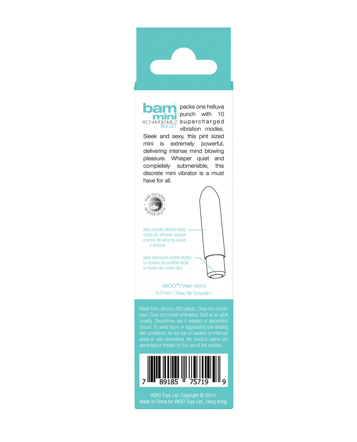 VeDO Bam Mini Rechargeable Bullet Vibe Turquoise Whisper Quiet Submersible