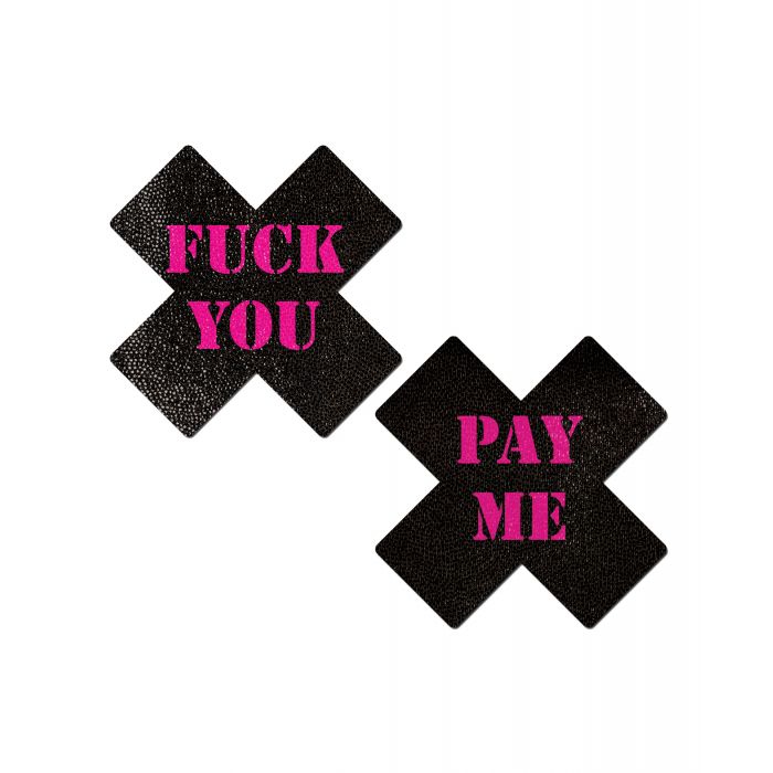 Pastease Fuck You Pay Me Cross - Black/Pink O/S