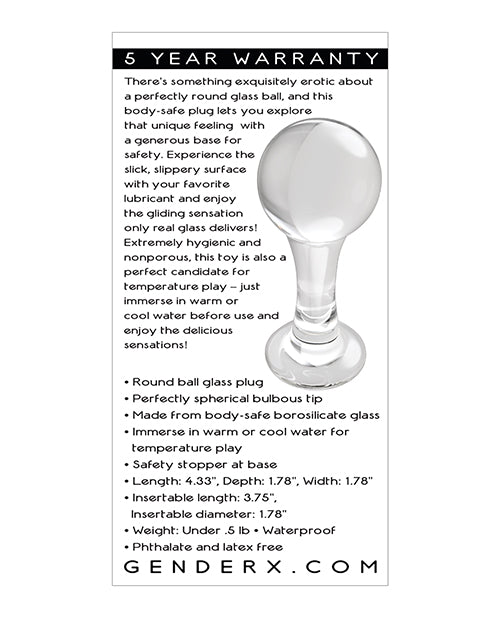 Gender X The Baller Glass Anal Plug Clear Safety Base