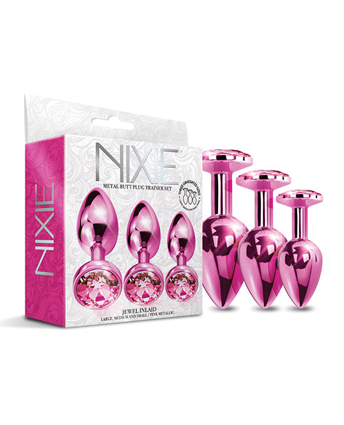Conjunto de Treinador de Plug Anal Metálico Nixie com Joia Incrustada - Rosa Metálico
