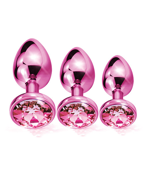 Ensemble d'entraîneur plug anal en métal Nixie avec bijou incrusté - Métallique rose