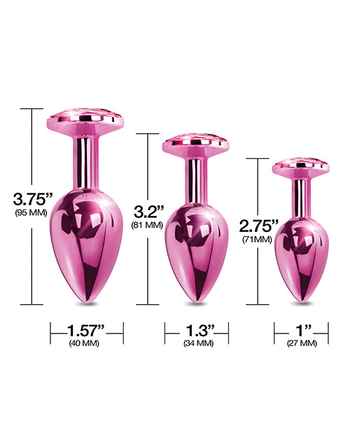 Ensemble d'entraîneur plug anal en métal Nixie avec bijou incrusté - Métallique rose