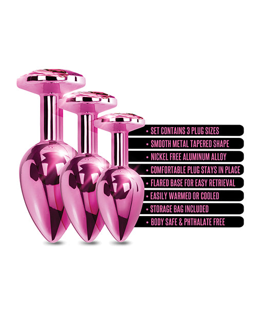 Ensemble d'entraîneur plug anal en métal Nixie avec bijou incrusté - Métallique rose