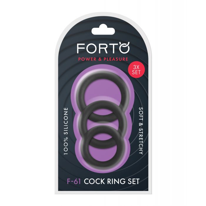 Forto F-61 Liquid 3 Piece Cock Ring Set - Black