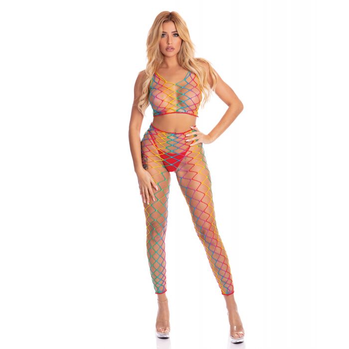 Różowa szminka Roy G. Biv 2-częściowy bodystocking tęczowy O/S