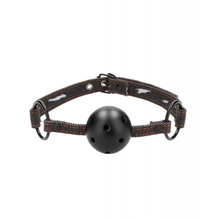 Shots Ouch Breathable Ball Gag w/Denim Straps - Black