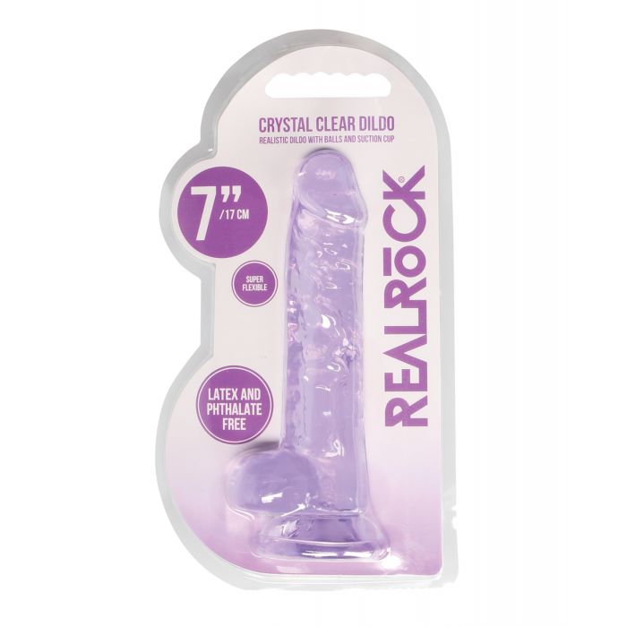 Shots RealRock Realistic Crystal Clear 7" Dildo w/Balls - Purple