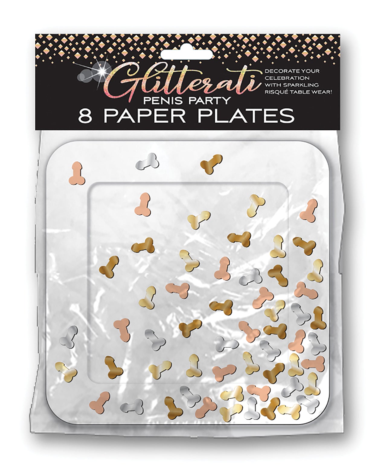 Platos para fiesta de pene Glitterati - Paquete de 8
