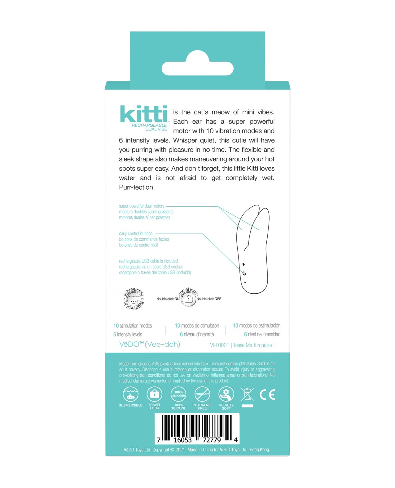 VeDO Kitti Vibrador Duplo Recarregável - Me Provoca Turquesa
