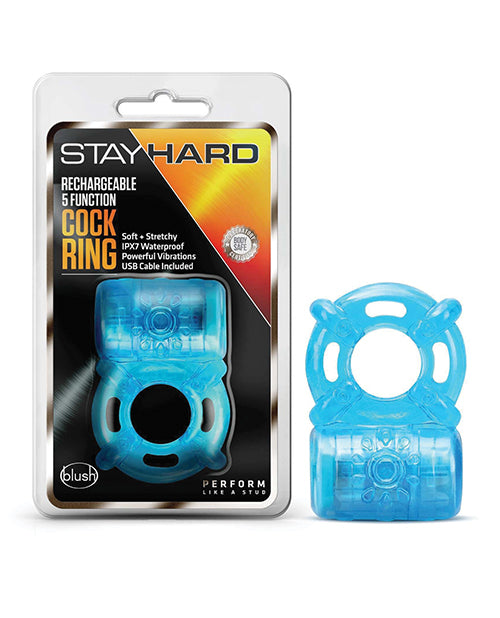Blush Stay Hard Rechargeable 5 Function Cock Ring Blue